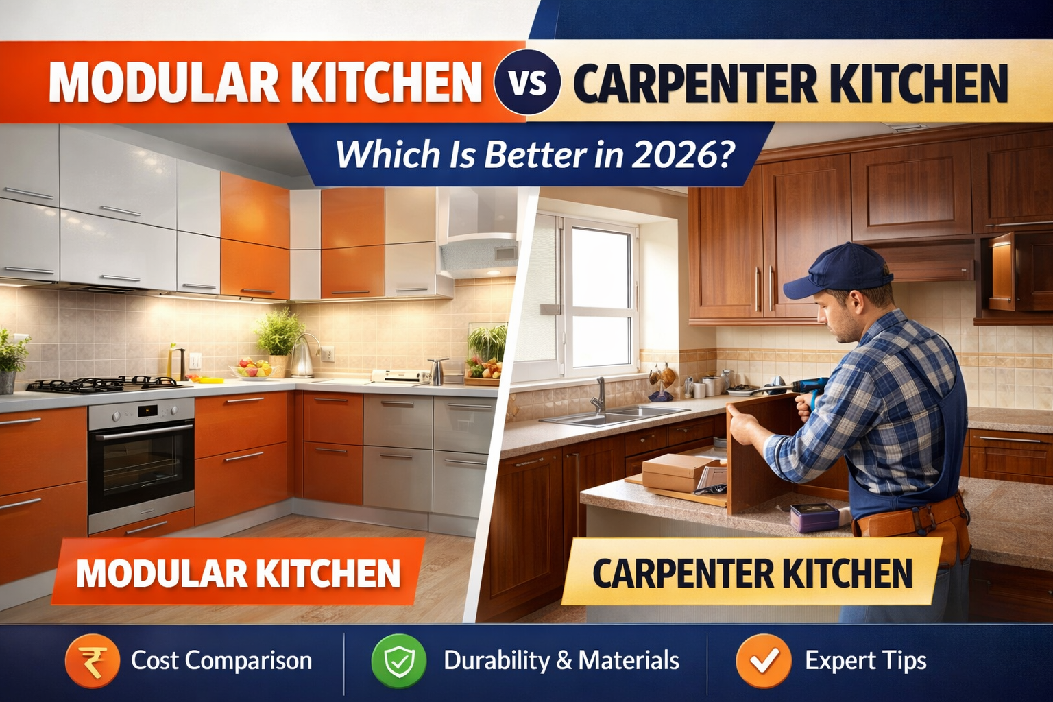 Modular kitchen vs carpenter kitchen 2026 by Om Sai Building Solutions